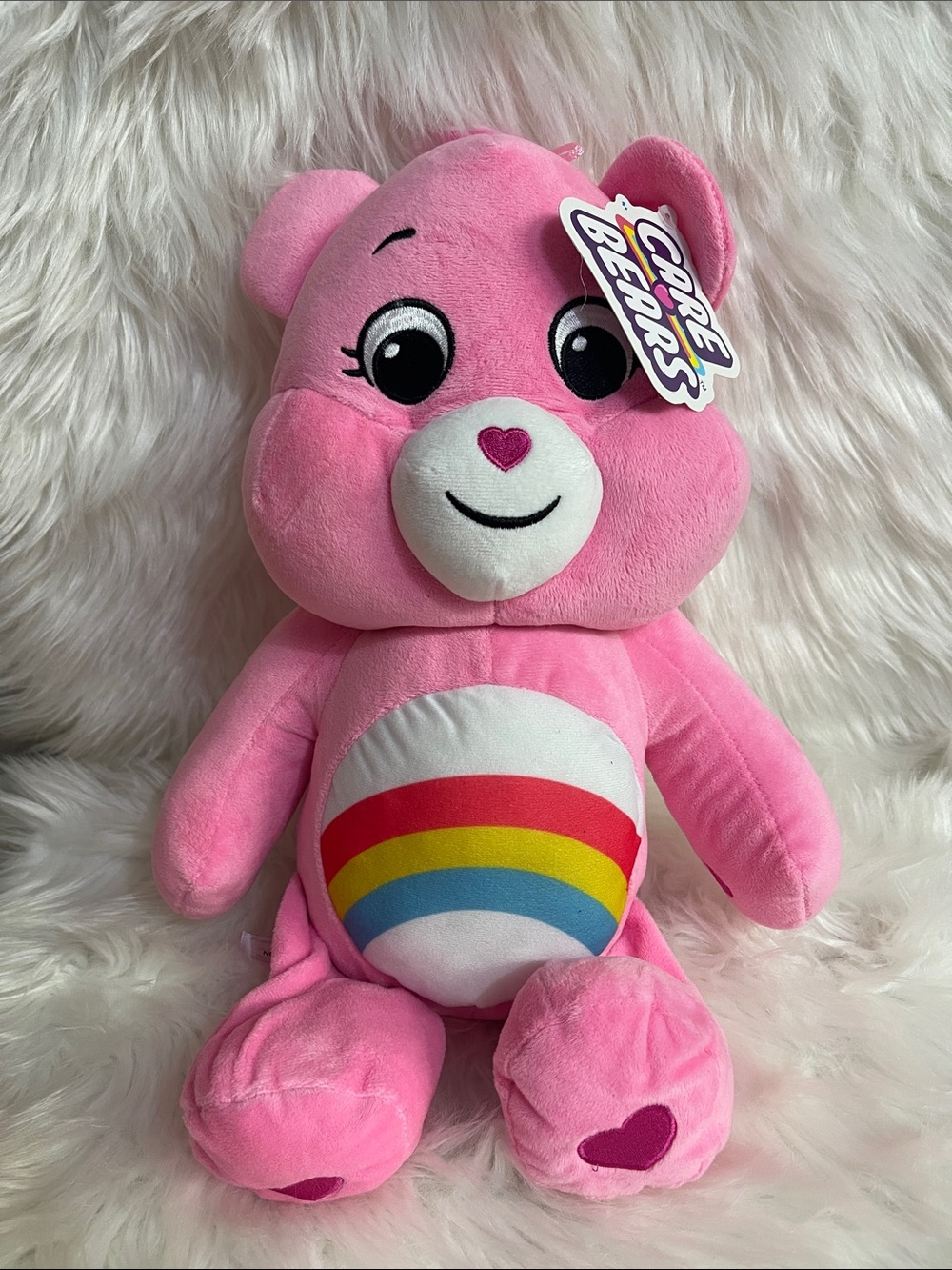 Care Bears Pink Rainbow Belly Plush - Bright Pink Cuddly Bear original